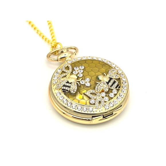 Honeybee Pocket Watch – Gold Finish, Crystal Accents, Nature-Inspired Bee Gift - Picture 5 of 11